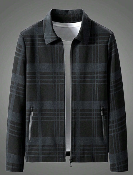 Men's Plaid Pattern Zip-Up Casual Jacket