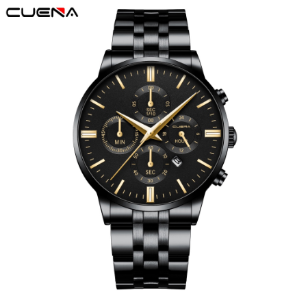 CUENA Men's Watch Top Brand Simple Fashion Business Analog Quartz All Steel Waterproof 6022 M6