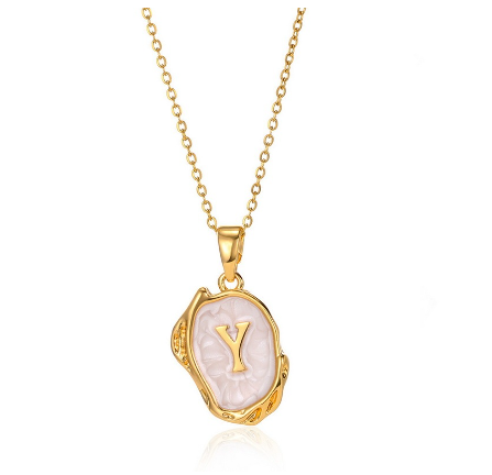26 English Letter Necklace with Irregular Oil Drop Letters Pendant Necklace Chain in Gold Y