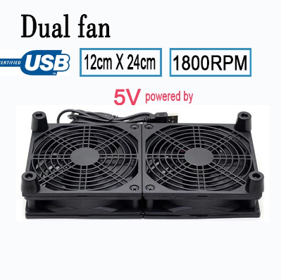 24x12cm Dual Fan Router Cooling Fan Cooling Bracket 5V USB Port Single Fan  Dual Cooling Fan