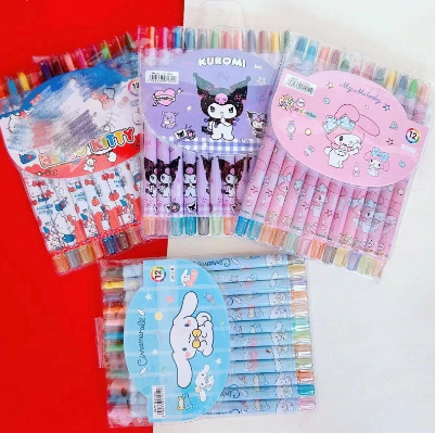 12 Colors Sanrio Rotating Drawing Crayon Sets Portable Multicolor Painting Graffiti Pens Oil Pastel Colored Pencil Gifts for Kids