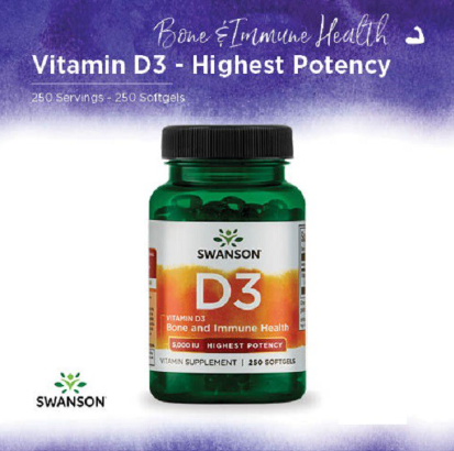 Swanson Vitamin D3 Highest Potency 5,000IU (125 MCG) 250 Softgels Bone and Immune Health