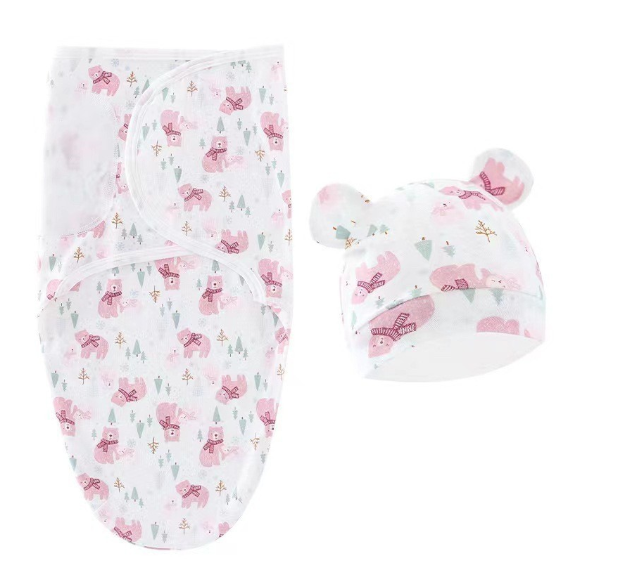 Cotton Newborn Sleeping Bag Baby Swaddle Blanket Pack Hat Adjustable Baby Set Newborn Sleeping Bag Plain Blanket D6