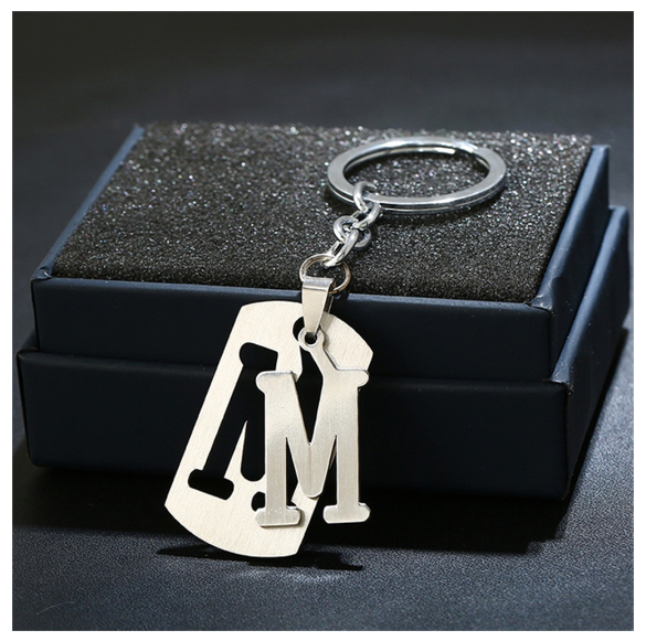 Stainless Steel 26 Letters Keychain Women Men Backpack Purse Charms Metal A To Z Alphabet Pendant With Key Holder For Couple M