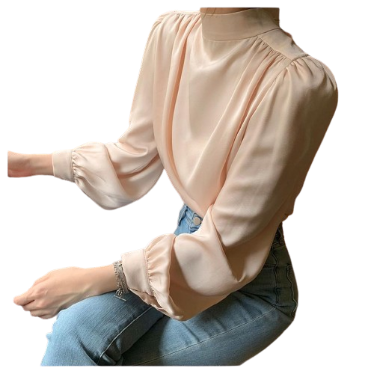 Lovito Women Casual Plain Bow Back Blouse LNE37392 (Champagne)