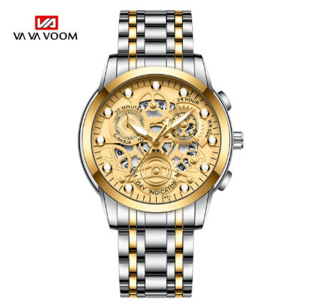 VA VA VOOM Original Watch for Men's Waterproof Stainless Steel Quartz Watches Fashion Business Date Wristwatch SILVER GOLD