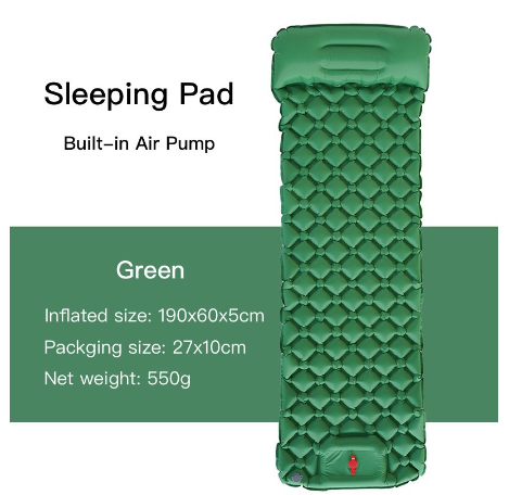 Outdoor Sleeping Pad Camping Sleeping Bag Inflatable bed Mattress with Pillow Travel Mat Folding