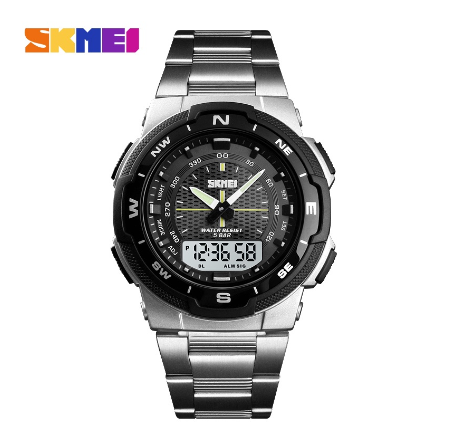 SKMEI Brand Men’s Watches Fashion Stainless Steel Dual Display Quartz Clock Casual Men Watch Sport Waterproof Chrono 1370 M6