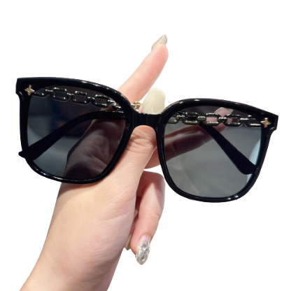 Lovito Women Casual Plain Metal Sunglasses LNA32221 (Black)