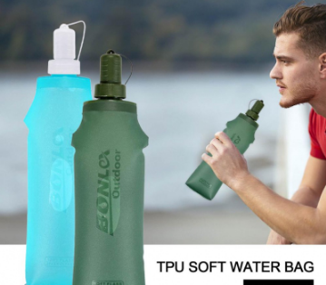 250Ml 500Ml Folding Water Bag Outdoor Portable Solid Color Soft Water Bottle Tpu Camping Hiking Mountaineering Water Bottle