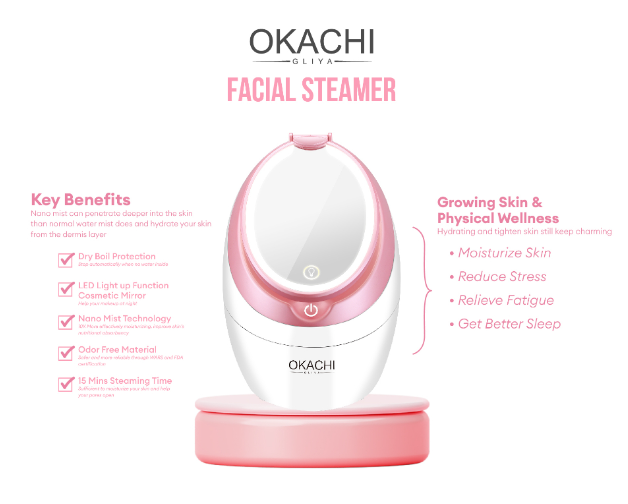 OKACHI GLIYA Nano Ionic Face Steamer With Dual Makeup Mirror: Personal Facial Steamer