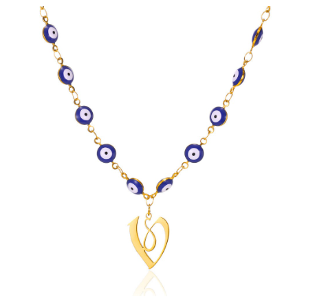 New Personalized Creativity Fashion Hip Hop Trend Plating 18k Gold Stainless Steel Devil's Eye Letter Necklace Initial Pendant