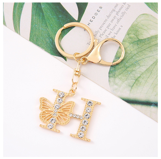 1Pcs Fashion Hollow Butterfly 26 Letter Keychains Luxury Rhinestone A-Z Initials Metal Keyrings Car Key Holder Bag Accessories H