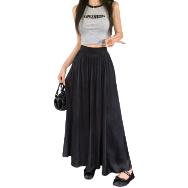 Lovito Women Party Plain Ball Gown Double Layer Elastic Waist Skirt L71ED102 (Black)