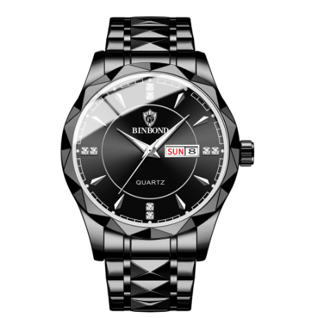 Binbond Fashion Luxury Stainless Steel Waterproof Men Unique Business Watch Dual Calendar Gold Luminous Quartz Wrist Watch M0010