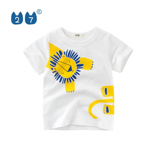 27Kids Quality Summer Clothing Kids Shirt Cotton Plane Fish Animals Dino Fashion Casual Boy Toddler D12