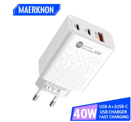 USB Type C Charger 40W Quick Charge 3.0 Phone Charger PD Adapters EU/US Plug Portable Wall Charger For iPhone 15 Xiaomi Samsung