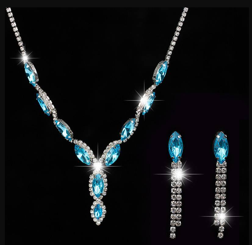 Bridal Rhinestone Jewelry Floral Necklace Earring Set