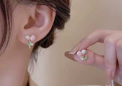 18k Gold Plated Freshwater Pearl Pink Tulip Earring Jewelry Accessories Women