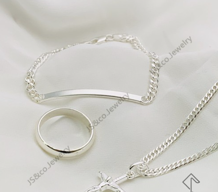 JS&CO jewelry 925 Silver 3in1 Cross Pendant Necklace Bracelet Ring Jewelry Set