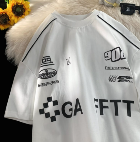 Korean Style Graphic Printed T-shirt For Men Fashion Loose Casual All Match Trend Text Short Sleeve T-shirt For Men