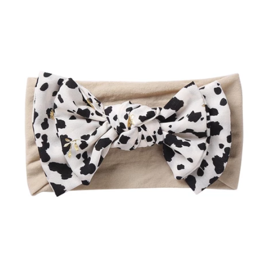 New Chiffon Bow Print Children's Knotted Headband Baby High Elasticity Super Soft Baby Headband HB9