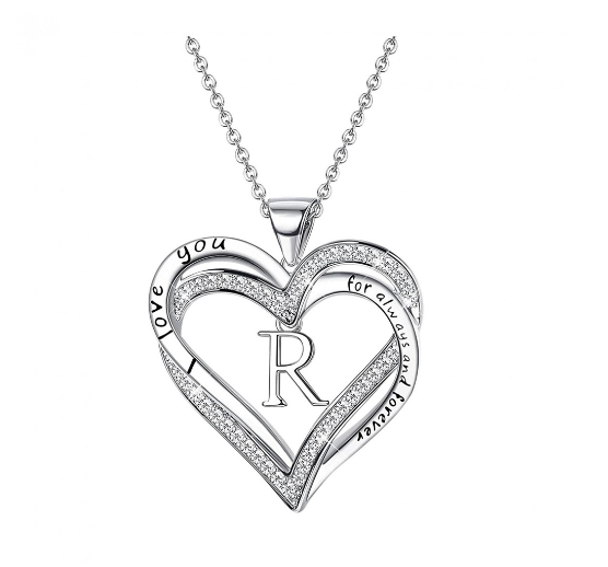 Clever Jewelry Letters Necklace A to Z Initial Heart Pendant Necklace Heart Necklace for Women Gift R