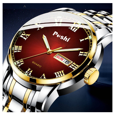 POSHI Dual Calendar Watch Men Waterproof Luminous Automatic Stainless Steel Quartz 02