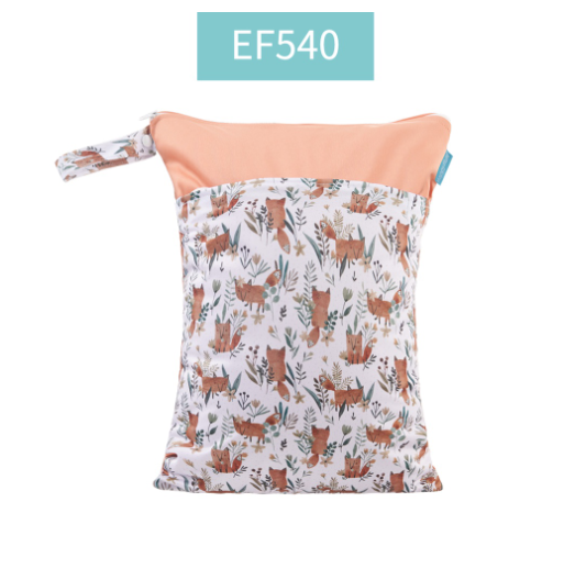 Happyflute 1PC Reusable Waterproof Fashion Prints Wet And Dry Diaper Bag Double Pocket Cloth Handle Wetbags DB18