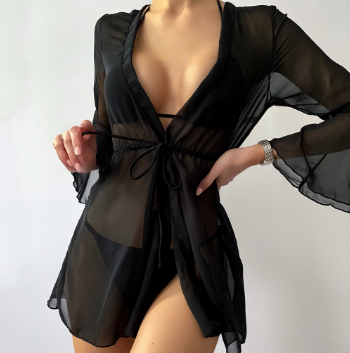 Women Sheer Mesh Cover Up Shorts Beach Cover Up Beach Wrap Bikini Wraps Solid Pom Sheer Lace Up Cover Up