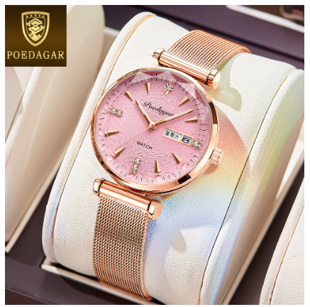 POEDAGAR watch for women sale original waterproof korean style elegant milanese steel strap ultrathin women casual watch PINK