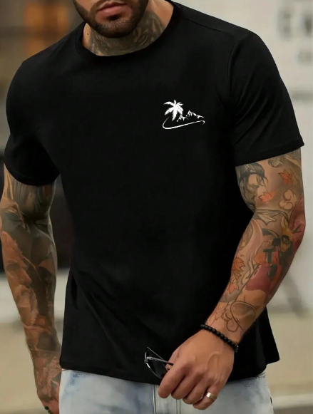 Men Casual Tropical Print Short Sleeve Tee For Summer