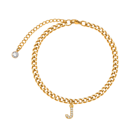 Vnox Initial Ankle Bracelets for Women, 14K Gold Plated Cuban Chain Initial Anklets for Women Anklet Foot Jewelry 8