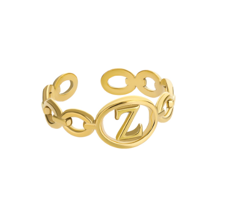 Kaijiang Hollow Initial Letter Rings For Women Gold Color Link Adjustable Open Ring Stainless Steel Jewelry Gift Fashion Accessories Z