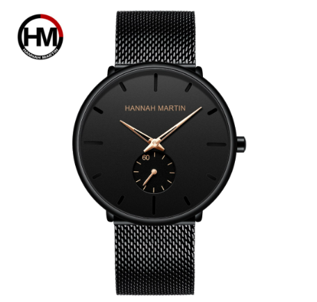 HANNAH MARTIN Fashion Watch For MEN Business Causal Waterproof Watches Stainless Steel Starp JAPAN Movement Quartz Watch GOLD