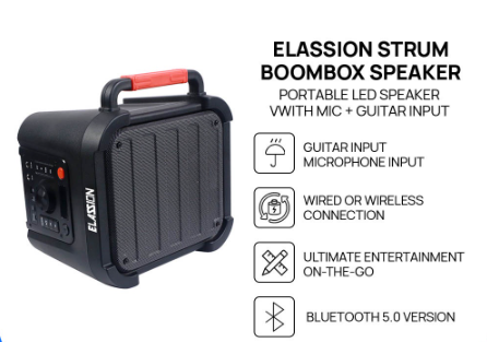Elassion Strum Boombox Speaker with Guitar Input and Microphone