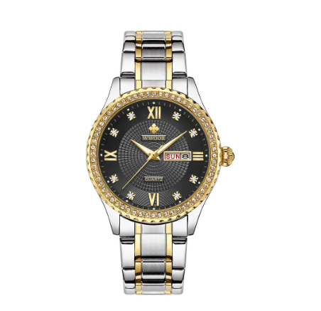Wwoor Top Brand Luxury Men Watch Waterproof Quartz Analog Clock Business Watch BLACK DIAL TWO TONE