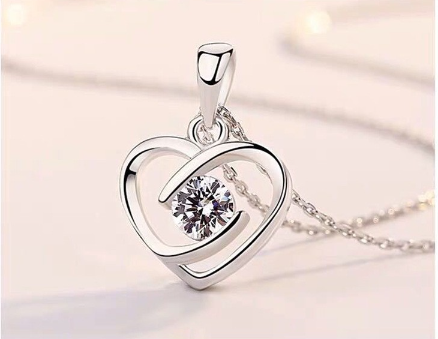 D&M Jewelry 925 Italy Silver Necklace with Heart Love Chain For Women Best Gift