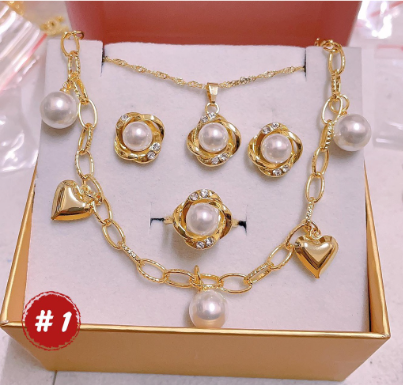 18k Bangkok gold 4in1 Earrings Necklace Ring Bracelet Adjustable Size