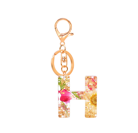 A-Z 26 Letter Pendant Keychains Resin Dried Flower Alphabet Keyring Charm Women Cute Bag Ornamant Accessories Gifts H