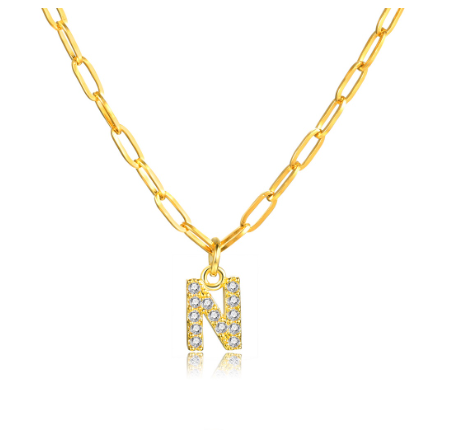 Vnox 18K Gold Initial Letter Necklace,Gold Letter Necklace,Initial Necklace N