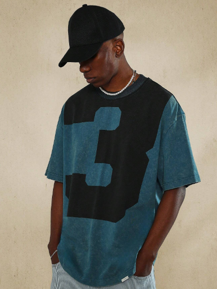 SUMWON Washed Tee With Number Graphic Print College Ready