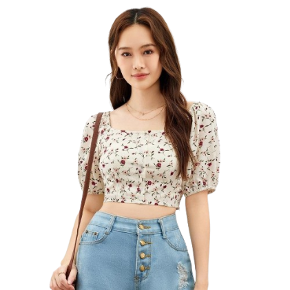 Lovito Boho Ditsy Floral Button Flowers Zipper Blouse for Women L47ED105 (White)