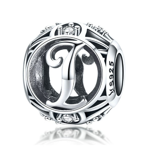 Bamoer 26 Letters A to Z Charm Sterling Silver 925 Bead For Bracelet & Necklace DIY Fashion Accessories I