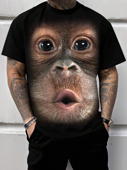 Plus Size Men's Summer Gorilla Animal Printed T-Shirt