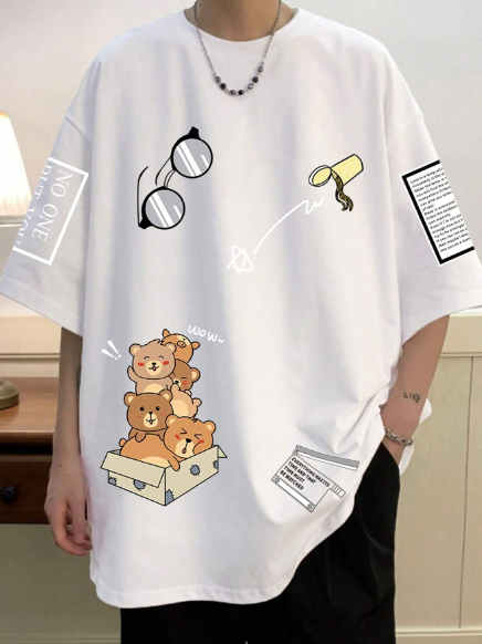 Manfinity Hypemode Men T-Shirts Baggy Crew Neck Short Sleeve Graphic Tee Summer