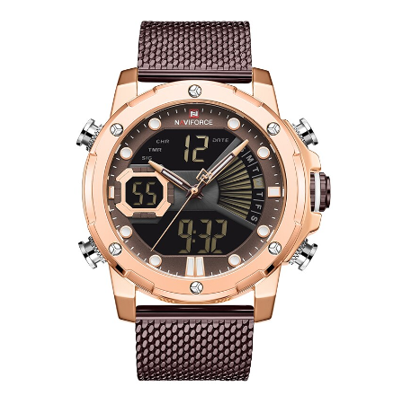 Naviforce NF9172 Men Luxury Brand Gold Business Stainless Steel Quartz Waterproof Sport Watches BROWN