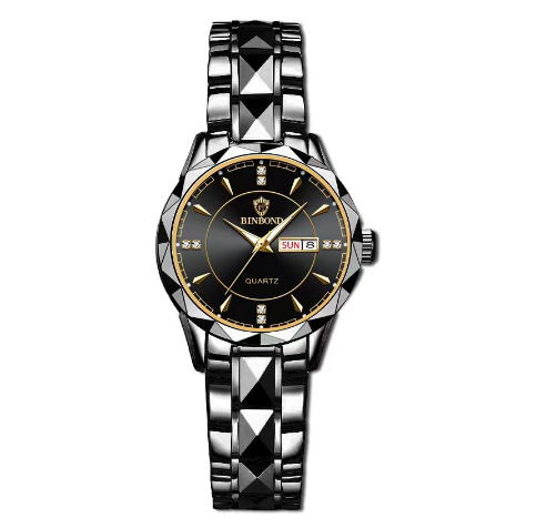 Binbond Fashion Luxury Stainless Steel Waterproof Men Unique Business Watch Dual Calendar Gold Luminous Quartz Wrist Watch F009