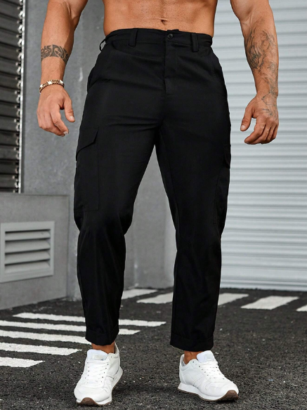 Manfinity Homme Men Solid Flap Pocket Side Cargo Pants