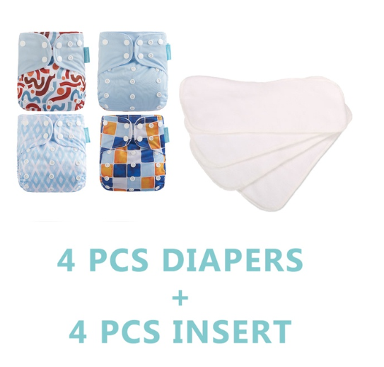 Happyflute 4Pcs Pocket Diapers Plus 4 Pcs Microfiber Insert Reusable Washable Ecological Cloth Diaper Fit 3 15kg Baby Set 5